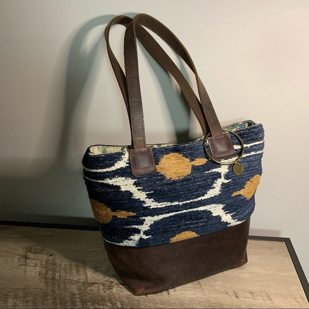 Stylish Blue and Brown Tote Bag